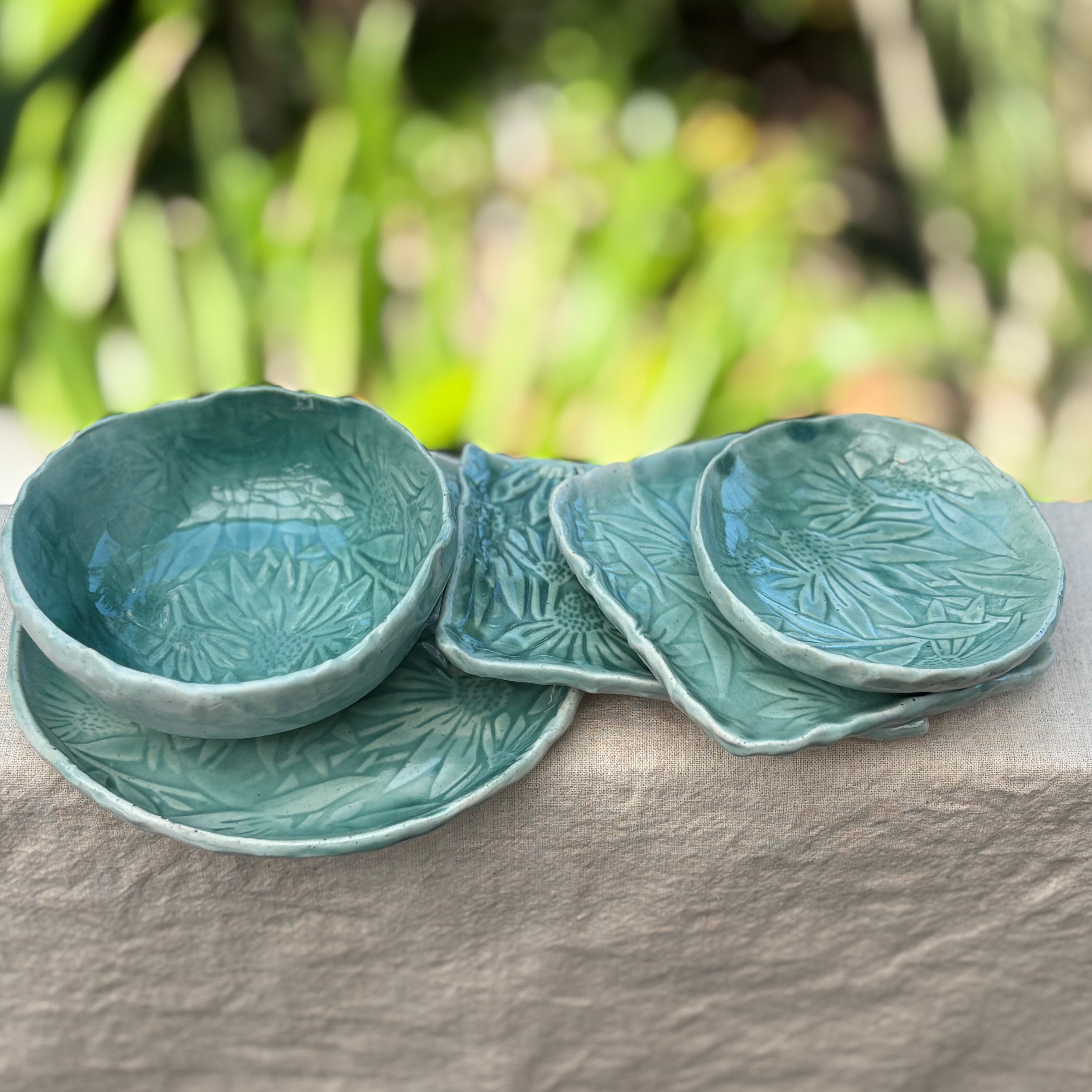 Handmade Ceramic Trinket | Jewellery | Small Food Plates | Spoon Rest | Saucer| Side Plate | Coneflower Floral Stoneware Dishes