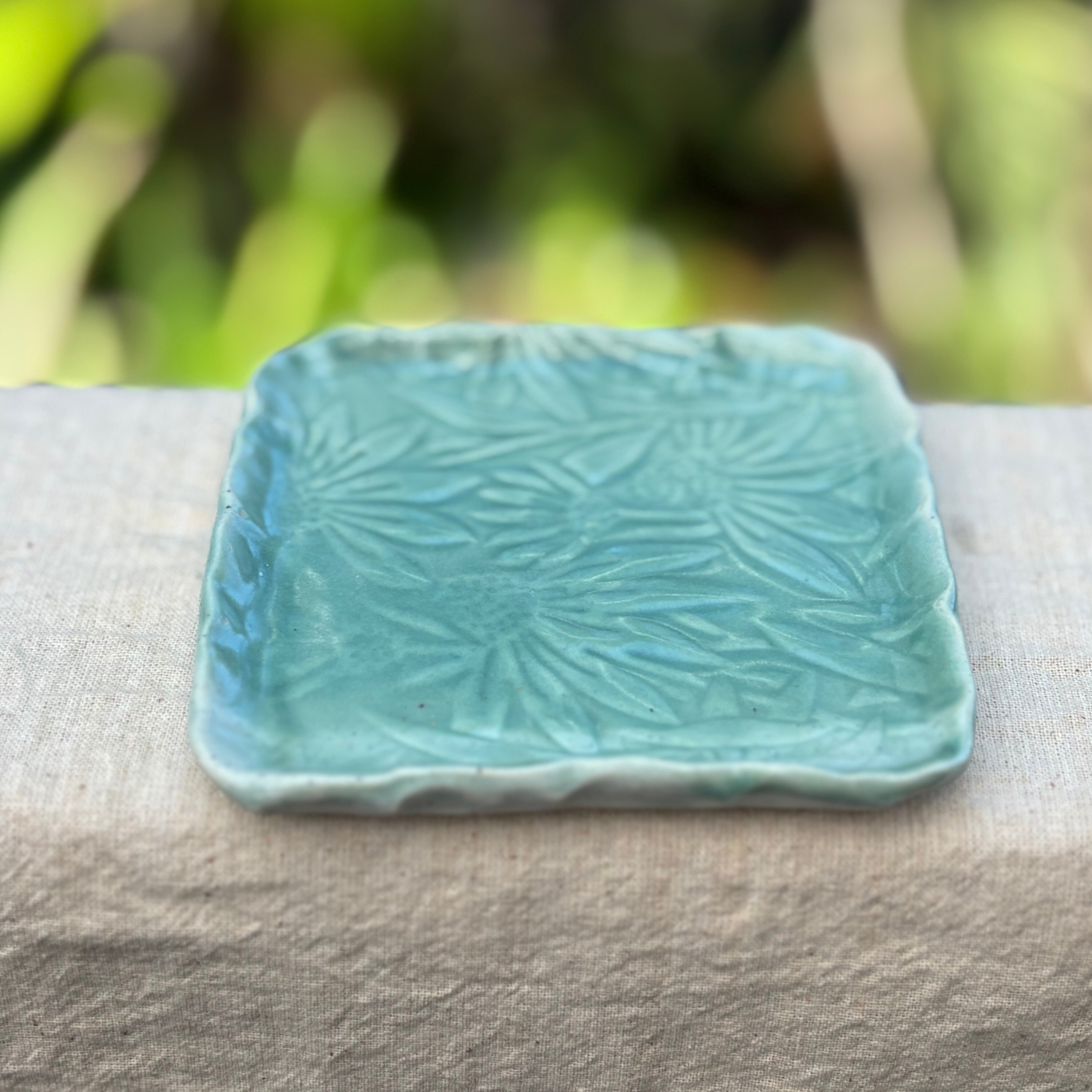 Handmade Ceramic Trinket | Jewellery | Small Food Plates | Spoon Rest | Saucer| Side Plate | Coneflower Floral Stoneware Dishes