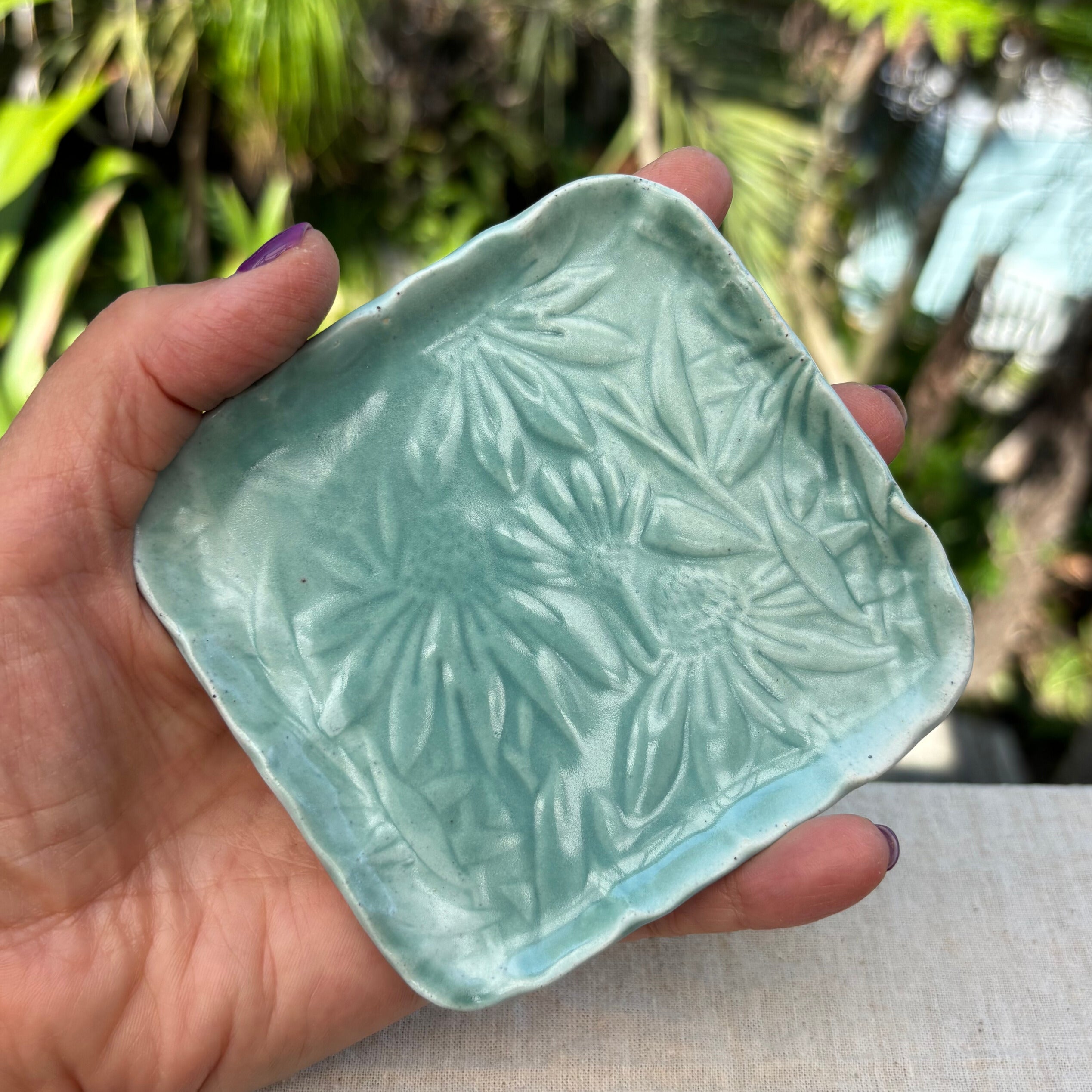 Handmade Ceramic Trinket | Jewellery | Small Food Plates | Spoon Rest | Saucer| Side Plate | Coneflower Floral Stoneware Dishes