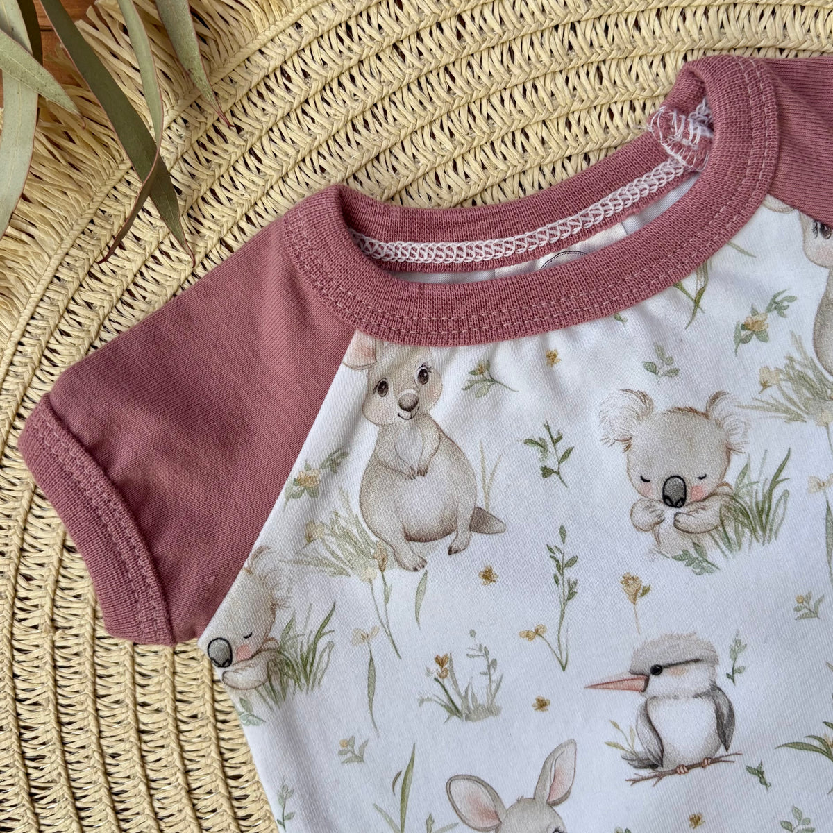 Baby Short Sleeved Bodysuit | Kangaroo Fields | Size premmie to 2 | Made to order