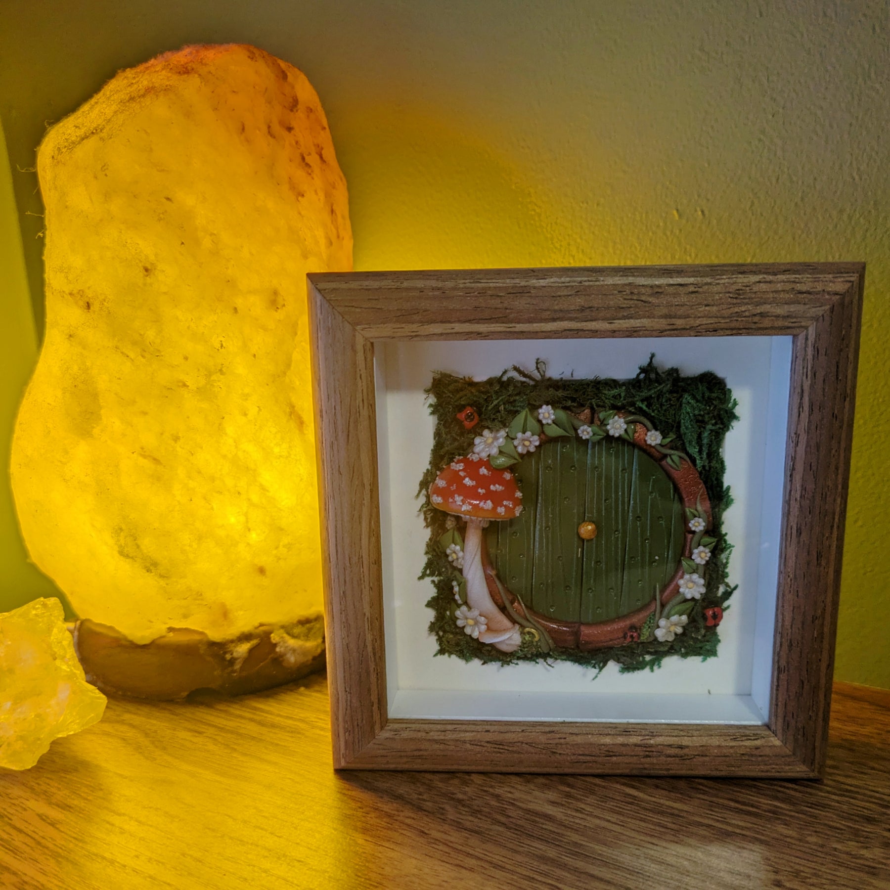 Enchanted Hobbit-Style Fairy Door displayed in a Shadow Box