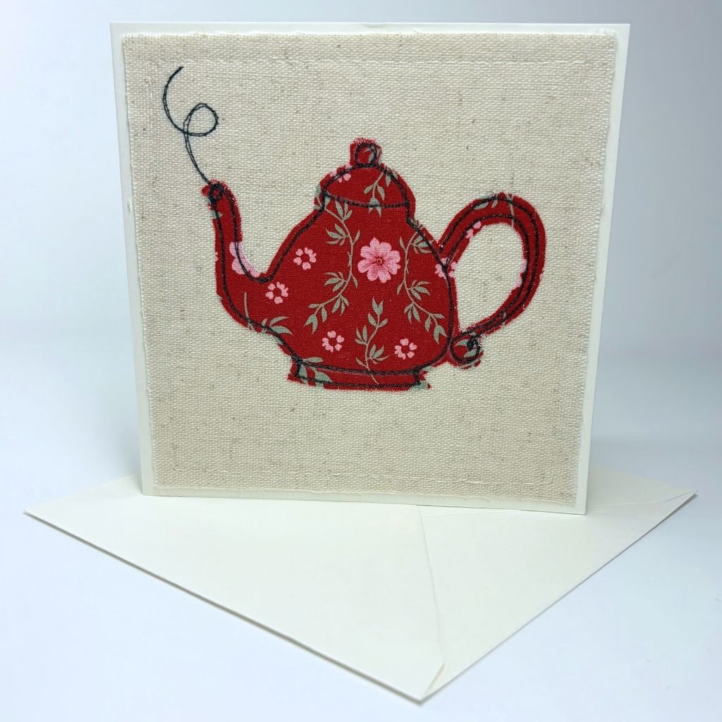 Teapot - Handmade Fabric Greeting Card