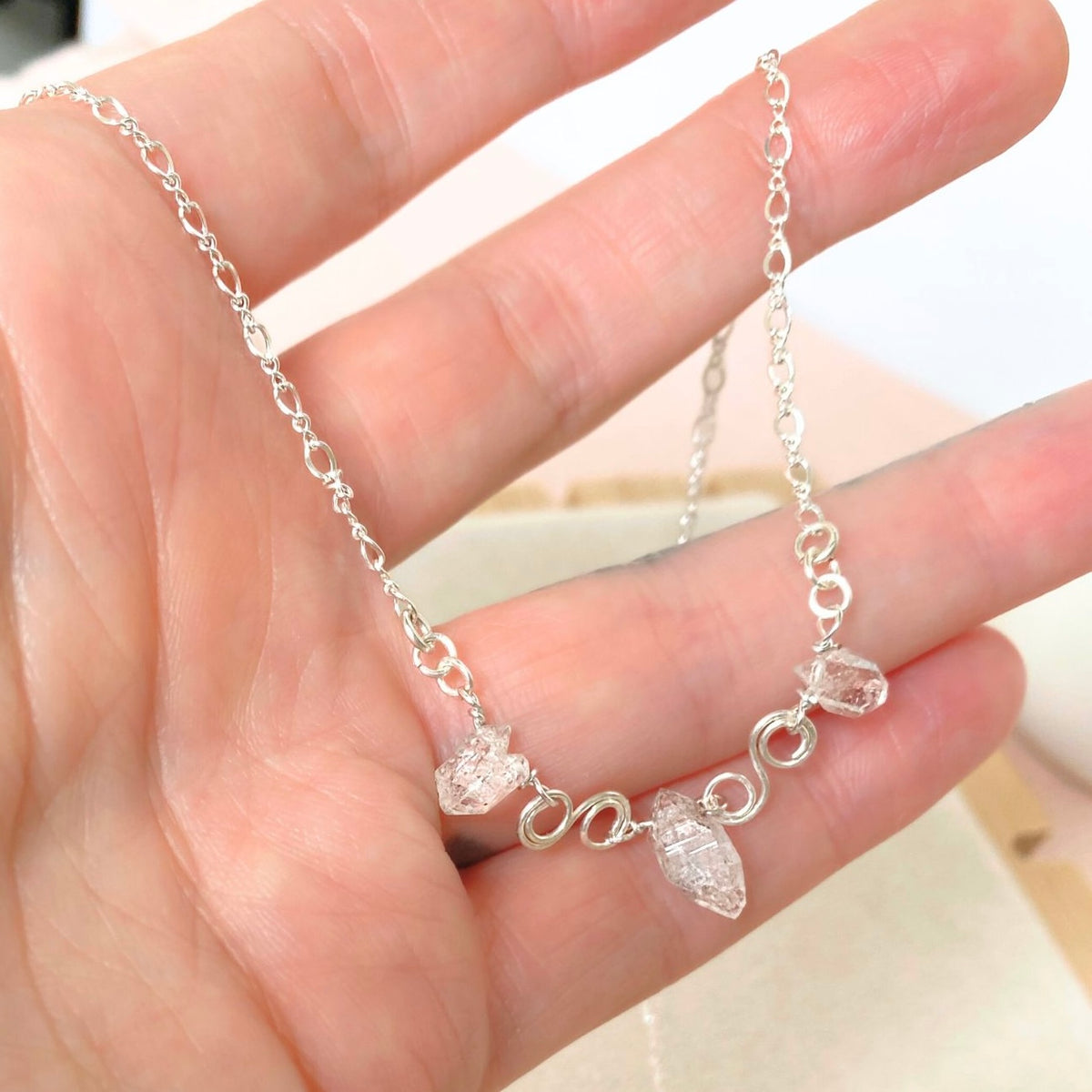 Birthstone necklace | Sterling silver | Wedding Anniversary | Natural gemstones | Amethyst, Herkimer Diamond