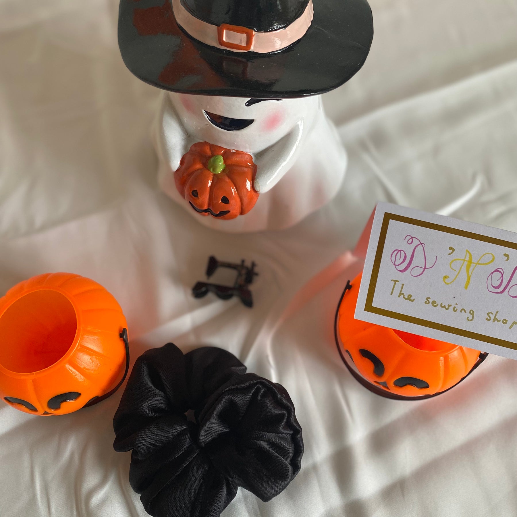 🎃 Handmade Halloween Satin Scrunchies – Set of 4