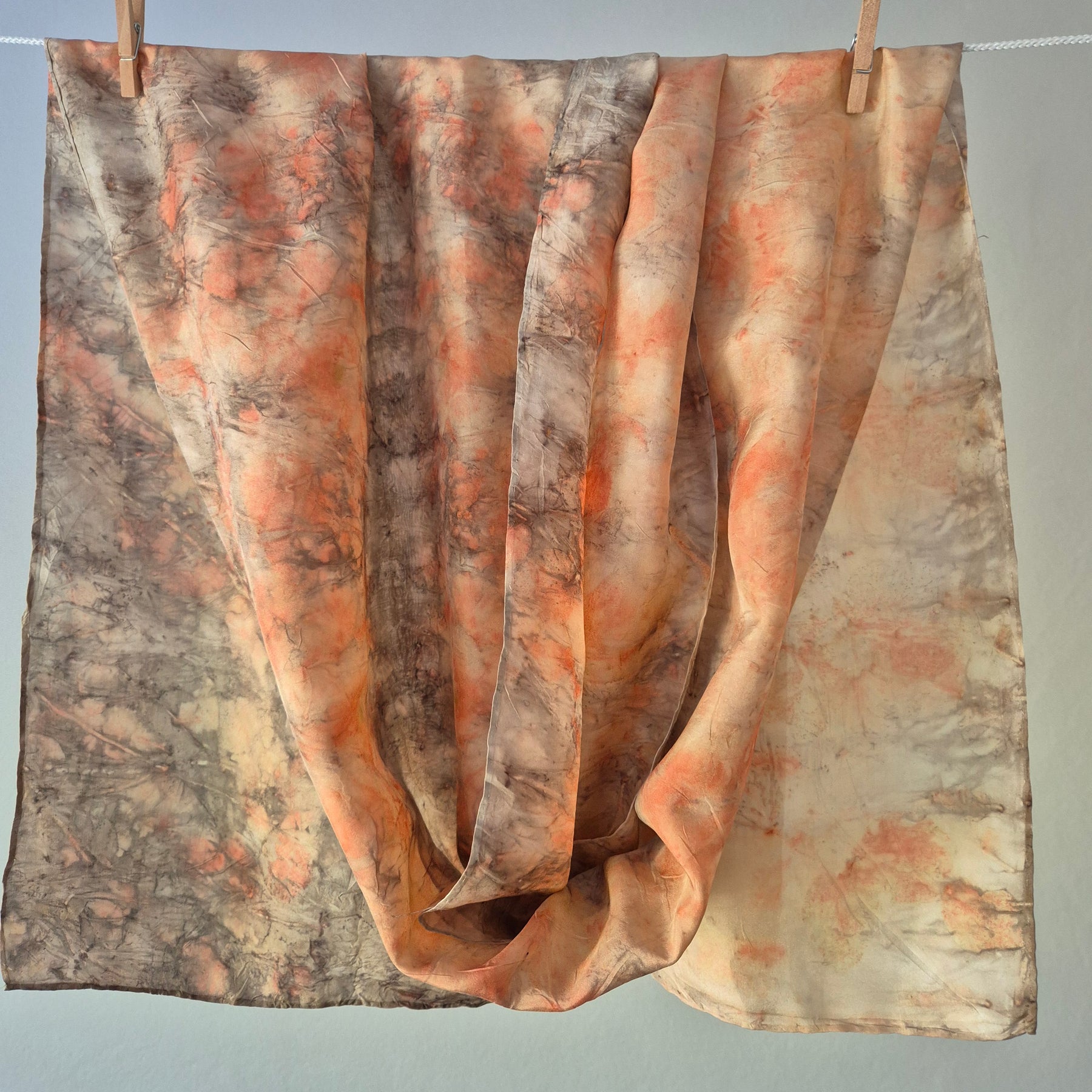 Silk scarf ecoprinted delicate pink and grey