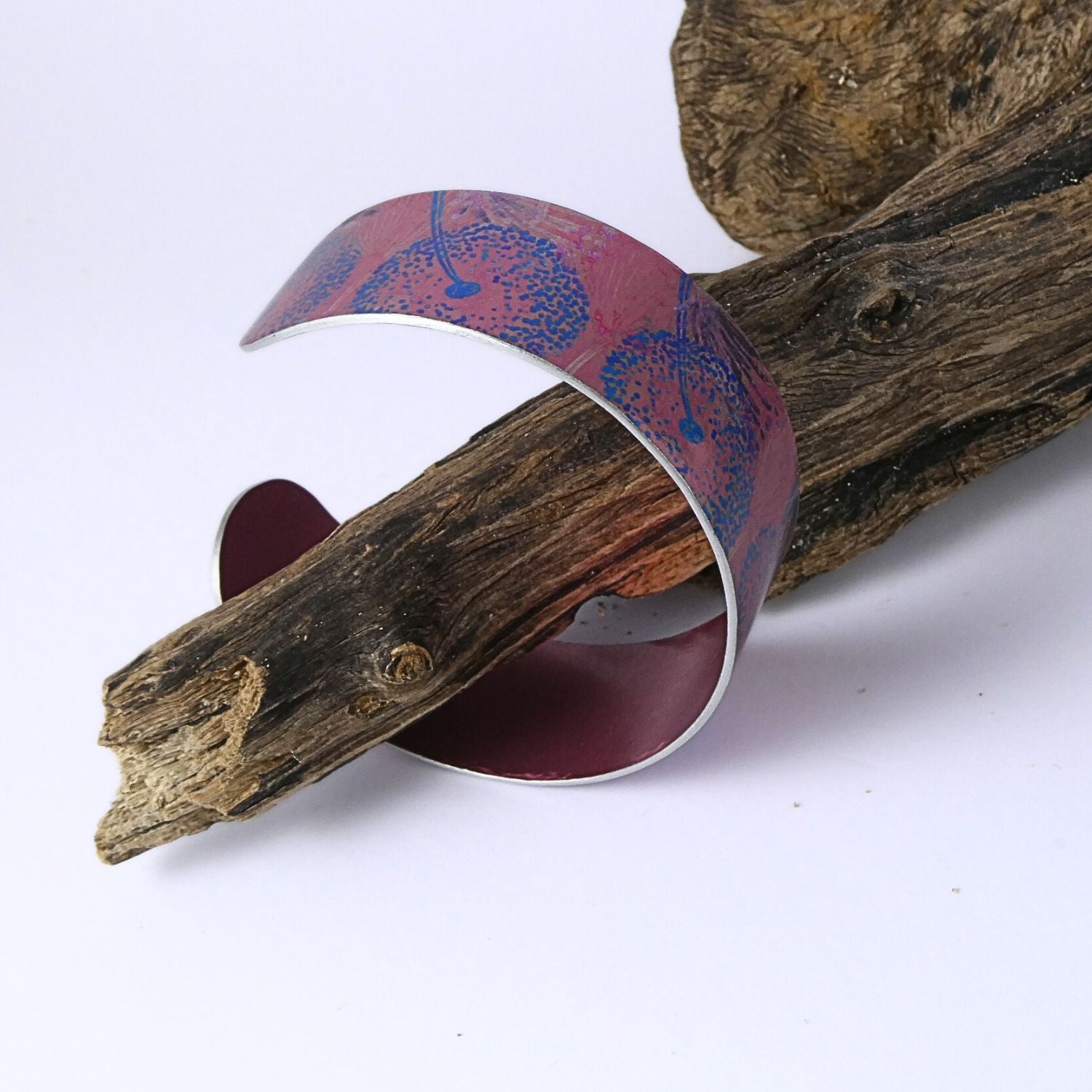 Anodized aluminium bangle hand printed Pastel Dandelions Collection