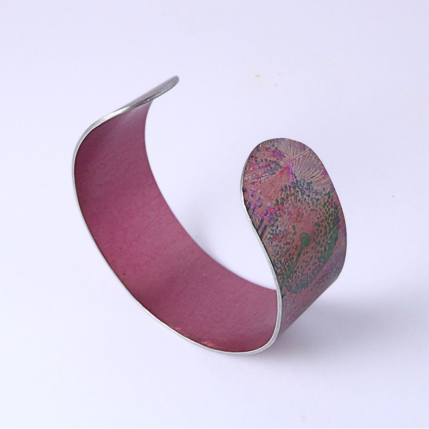 Anodized aluminium bangle hand printed Pastel Dandelions Collection