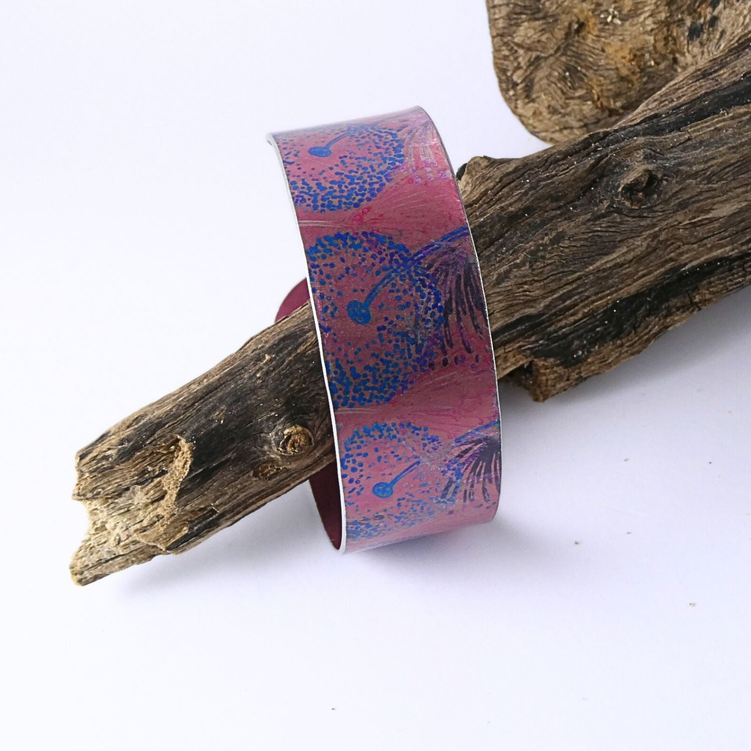 Anodized aluminium bangle hand printed Pastel Dandelions Collection