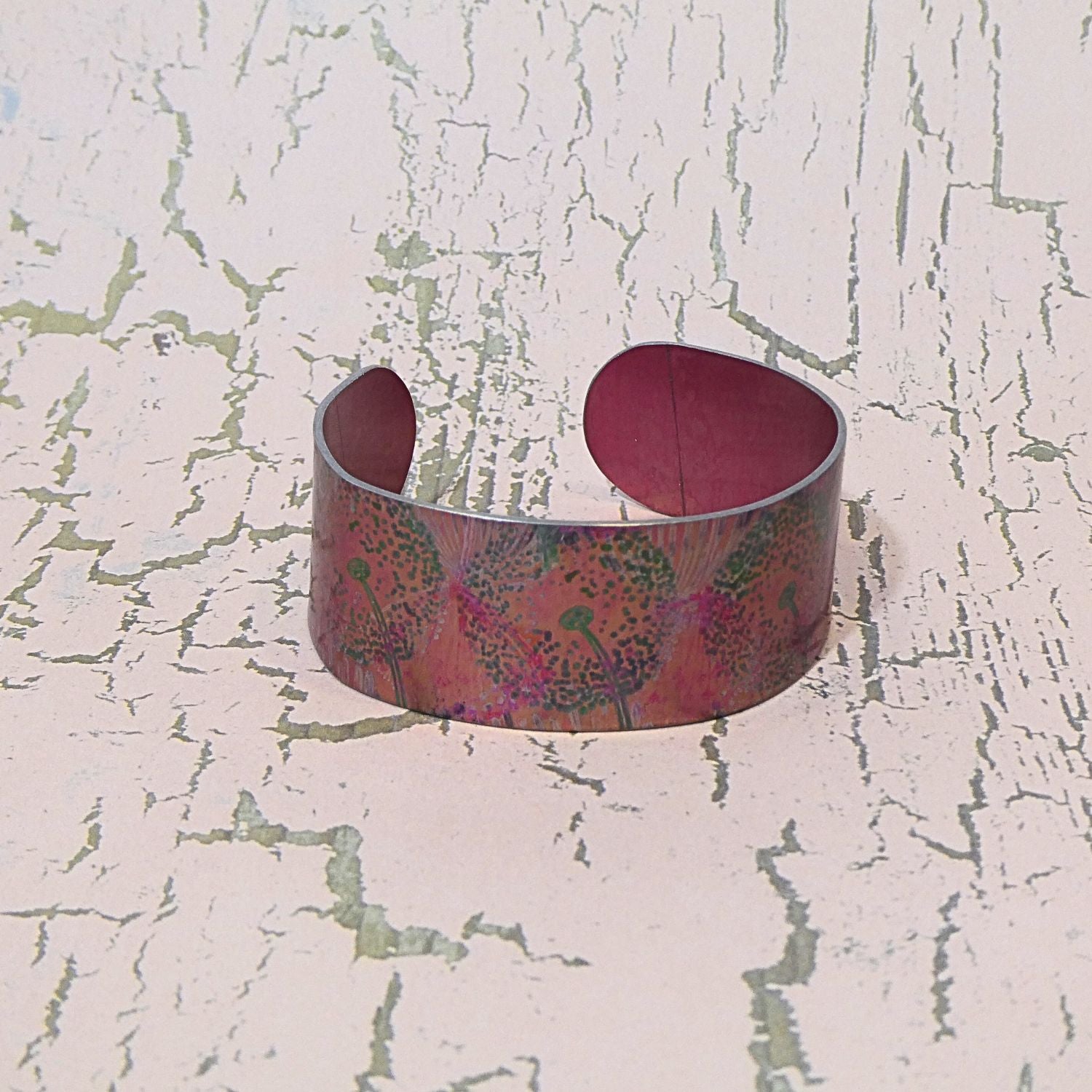 Anodized aluminium bangle hand printed Pastel Dandelions Collection