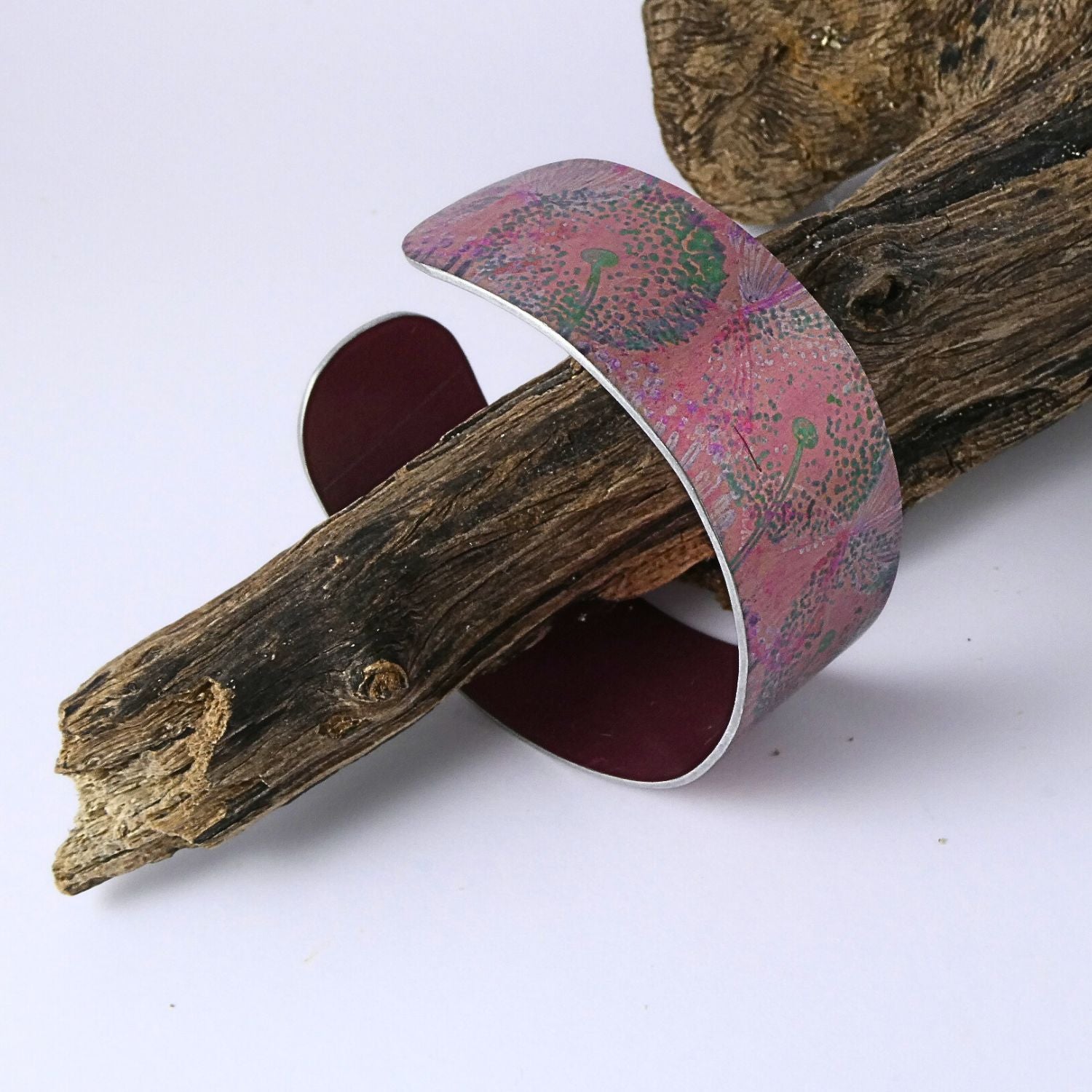 Anodized aluminium bangle hand printed Pastel Dandelions Collection