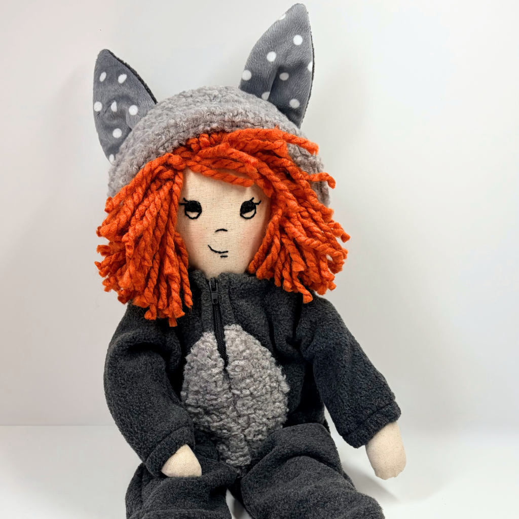 Handmade Cloth Doll (53cm) | Wolf Onesie | Jo
