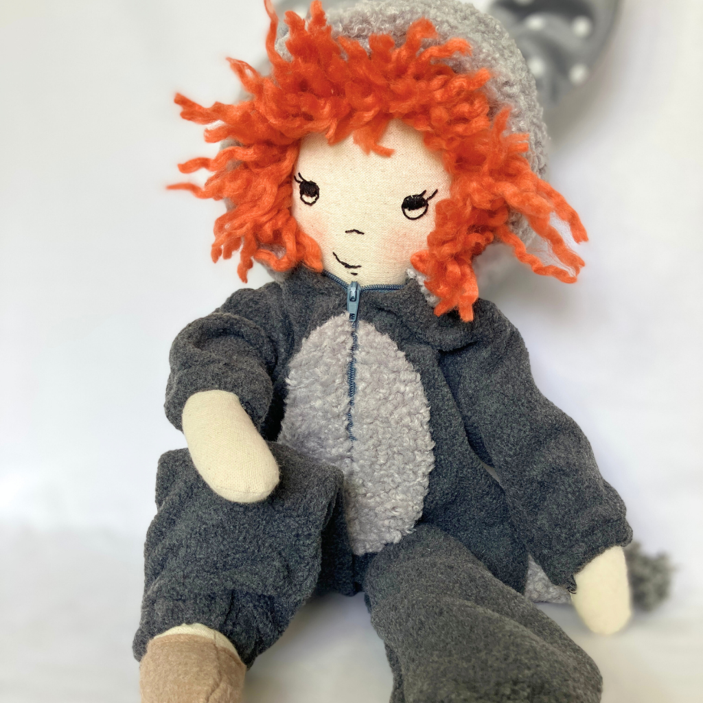 Handmade Cloth Doll (53cm) | Wolf Onesie | Jo