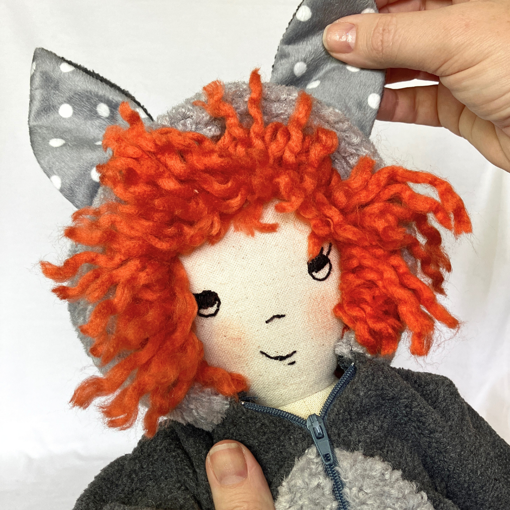 Handmade Cloth Doll (53cm) | Wolf Onesie | Jo