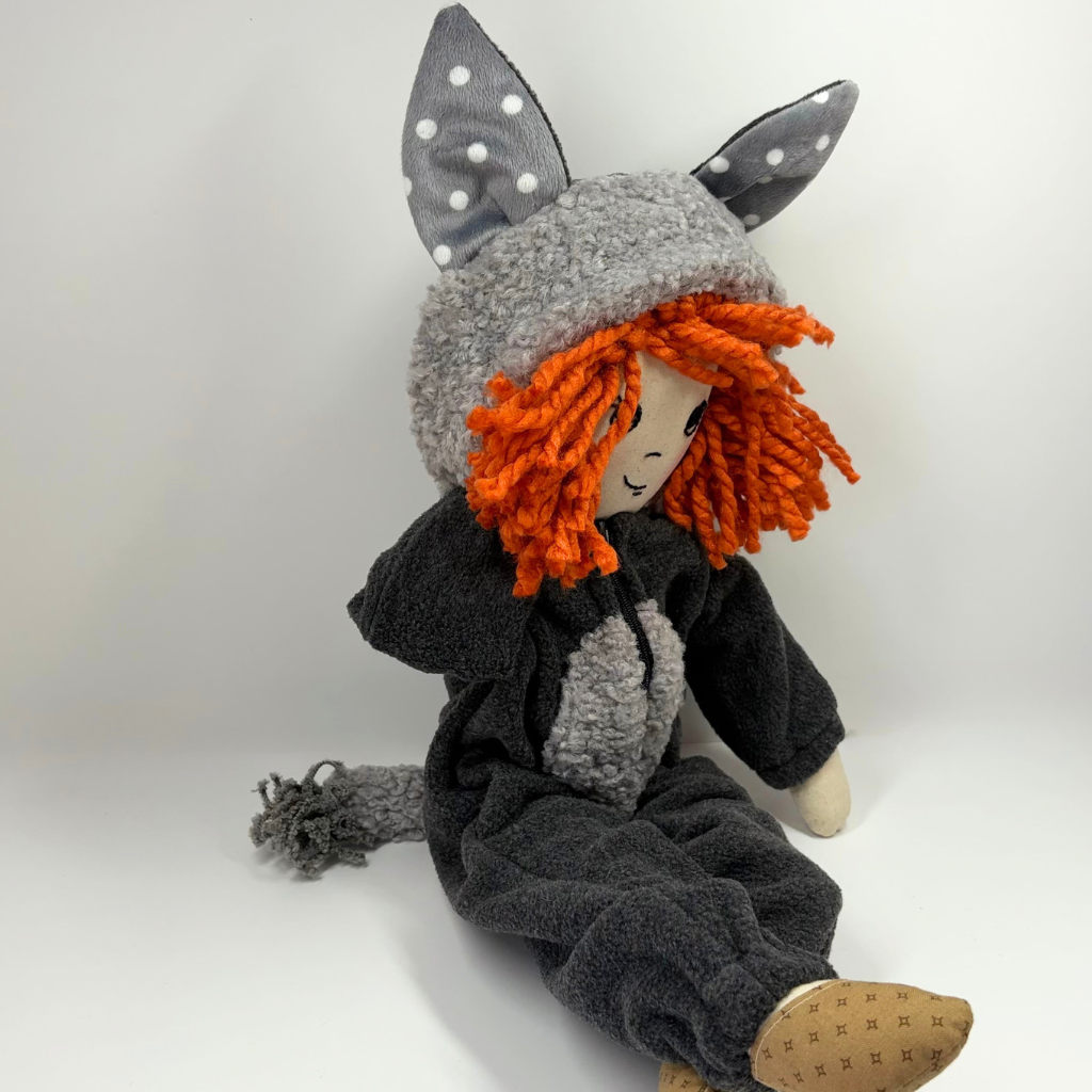 Handmade Cloth Doll (53cm) | Wolf Onesie | Jo