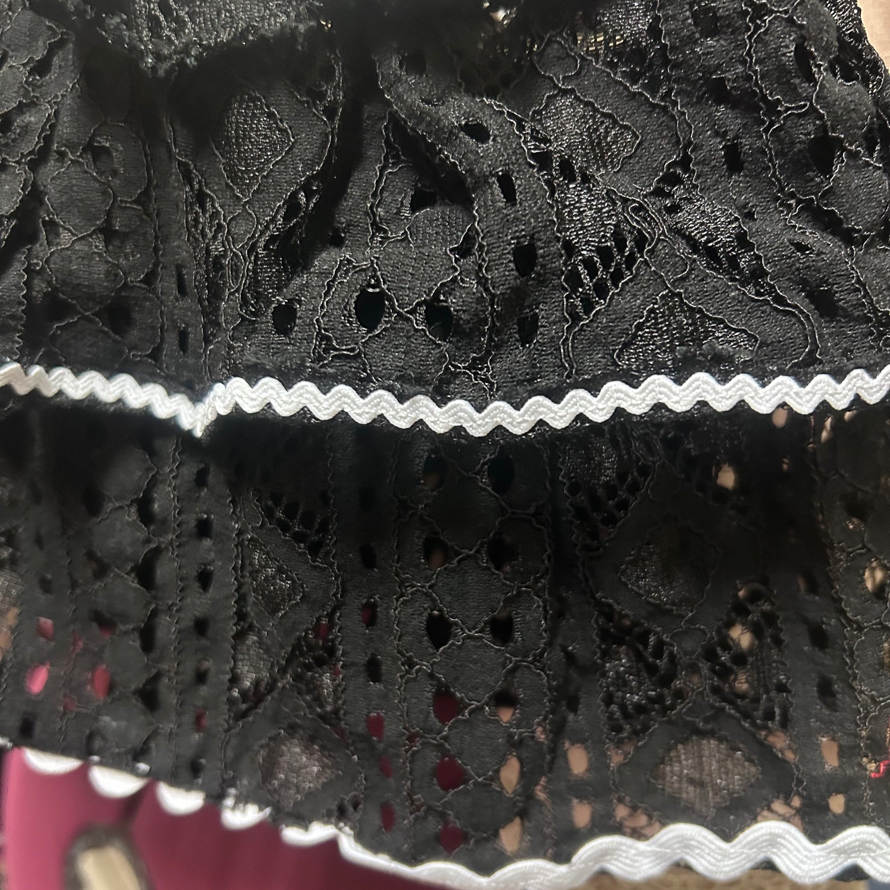 Upcycled Cream Embossed Bolero Black Lace Sleeves