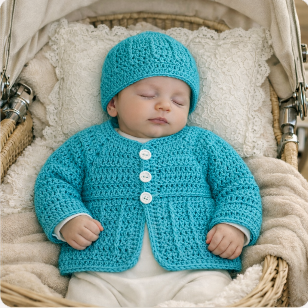 WATTLE Newborn Crocheted Cardigan and Beanie Gift Set