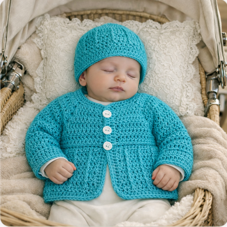 WATTLE Newborn Crocheted Cardigan and Beanie Gift Set