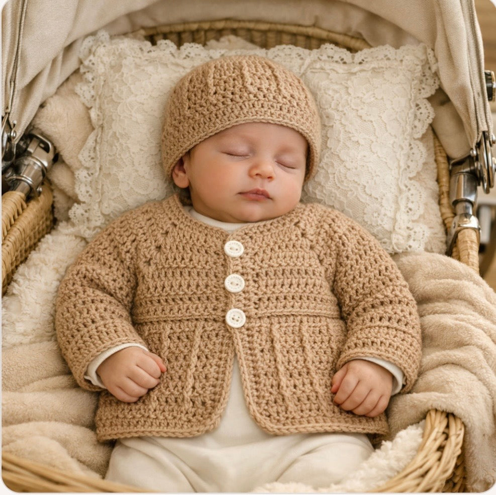 WATTLE Crocheted Cardigan and Beanie Gift Set