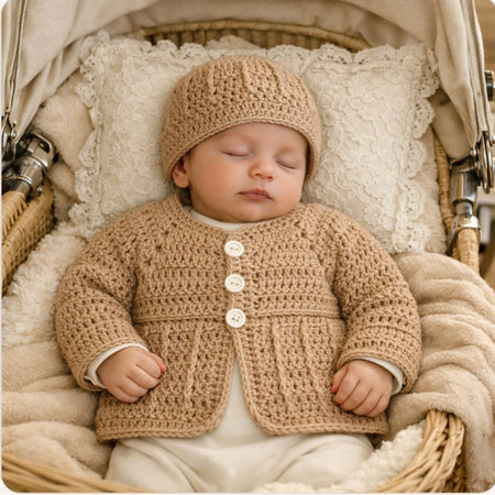 WATTLE Crocheted Cardigan and Beanie Gift Set