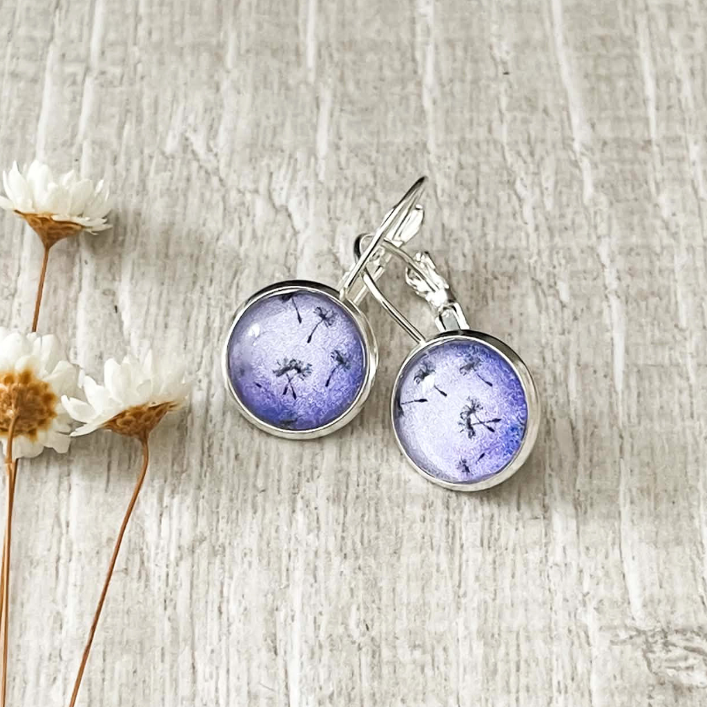 Delicate Purple Floating Dandelions • Handmade Earrings