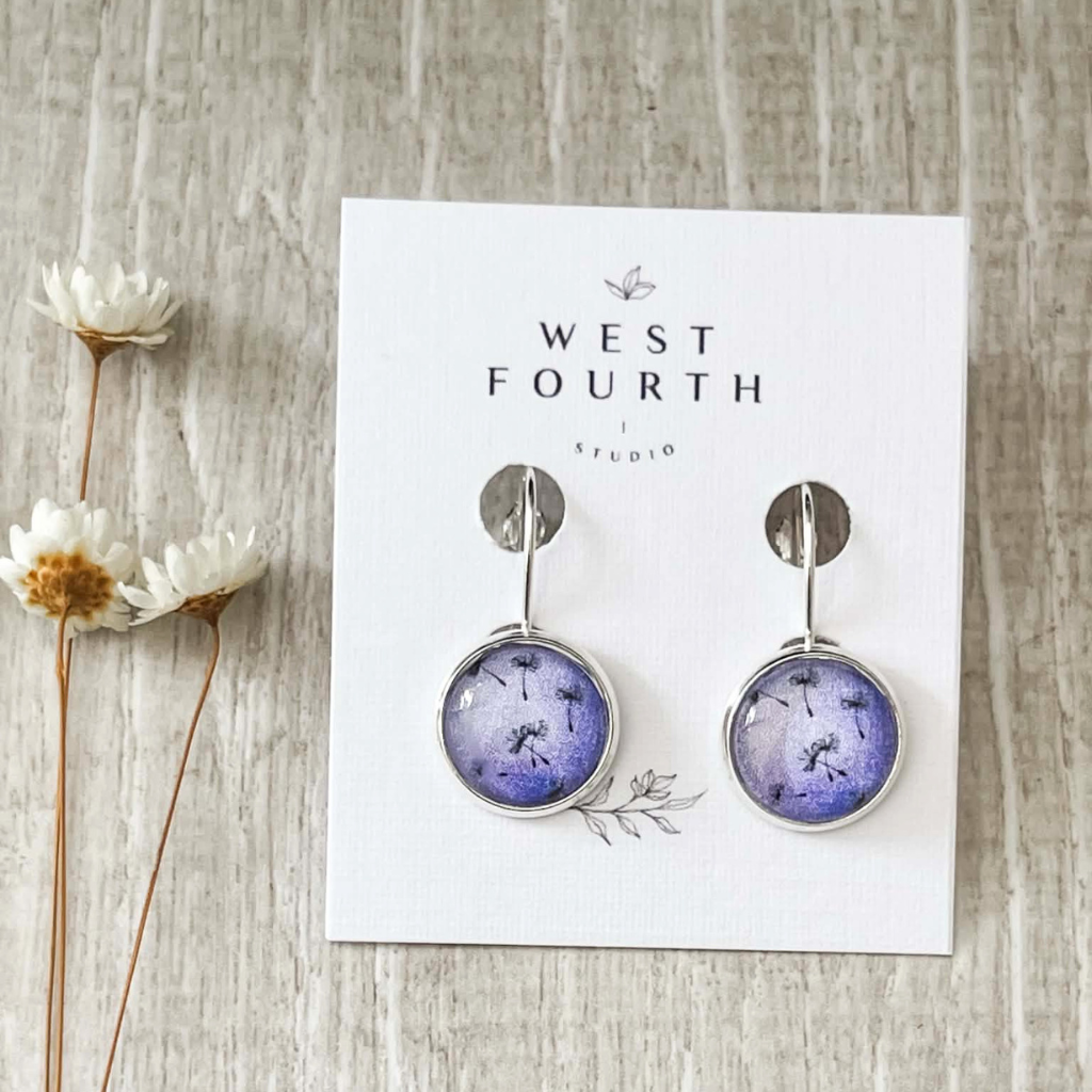 Delicate Purple Floating Dandelions • Handmade Earrings
