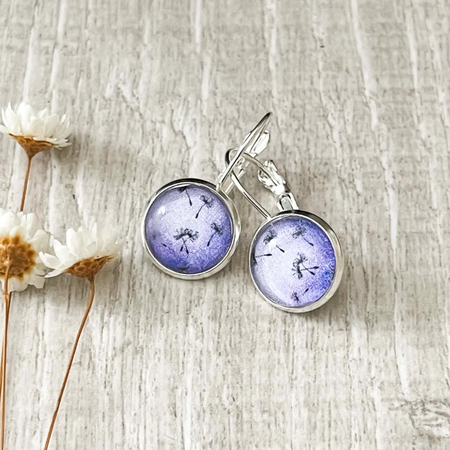 Delicate Purple Floating Dandelions • Handmade Earrings