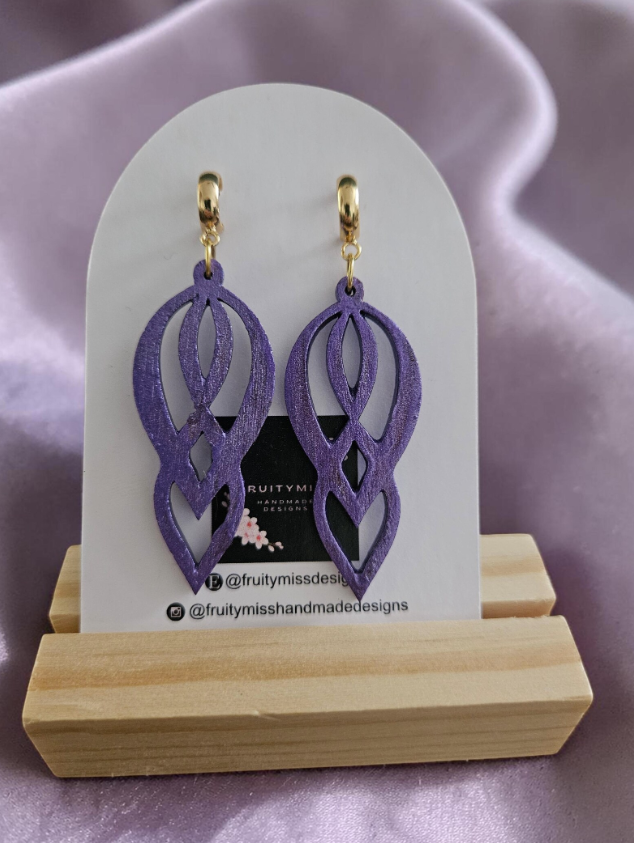 Handpainted Wooden Elegant Geometric earrings - Purple Amethyst