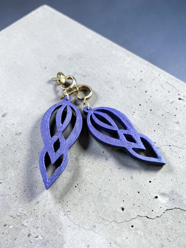Handpainted Wooden Elegant Geometric earrings - Purple Amethyst
