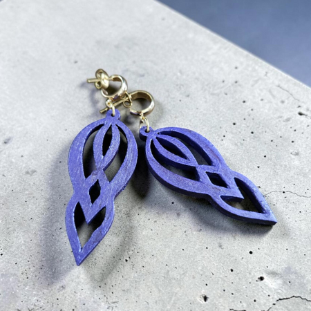 Handpainted Wooden Elegant Geometric earrings - Purple Amethyst