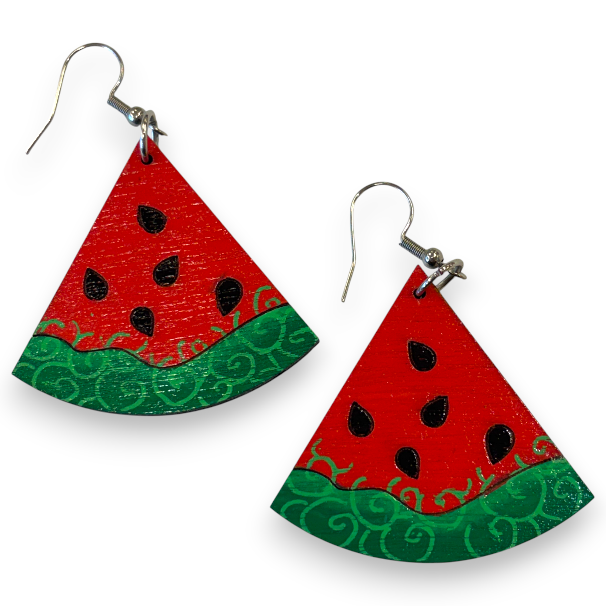 Wooden watermelon earrings - hand painted