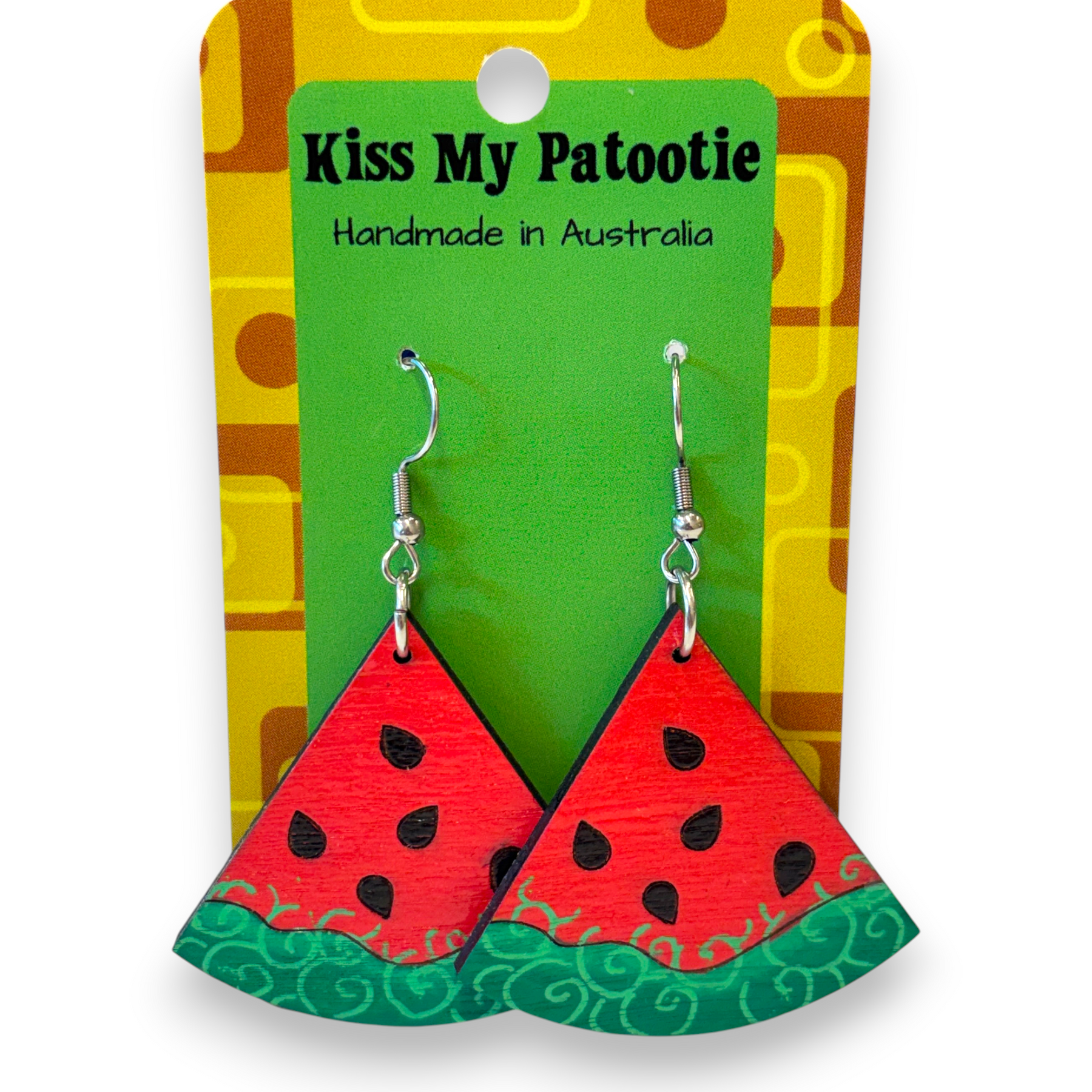 Wooden watermelon earrings - hand painted