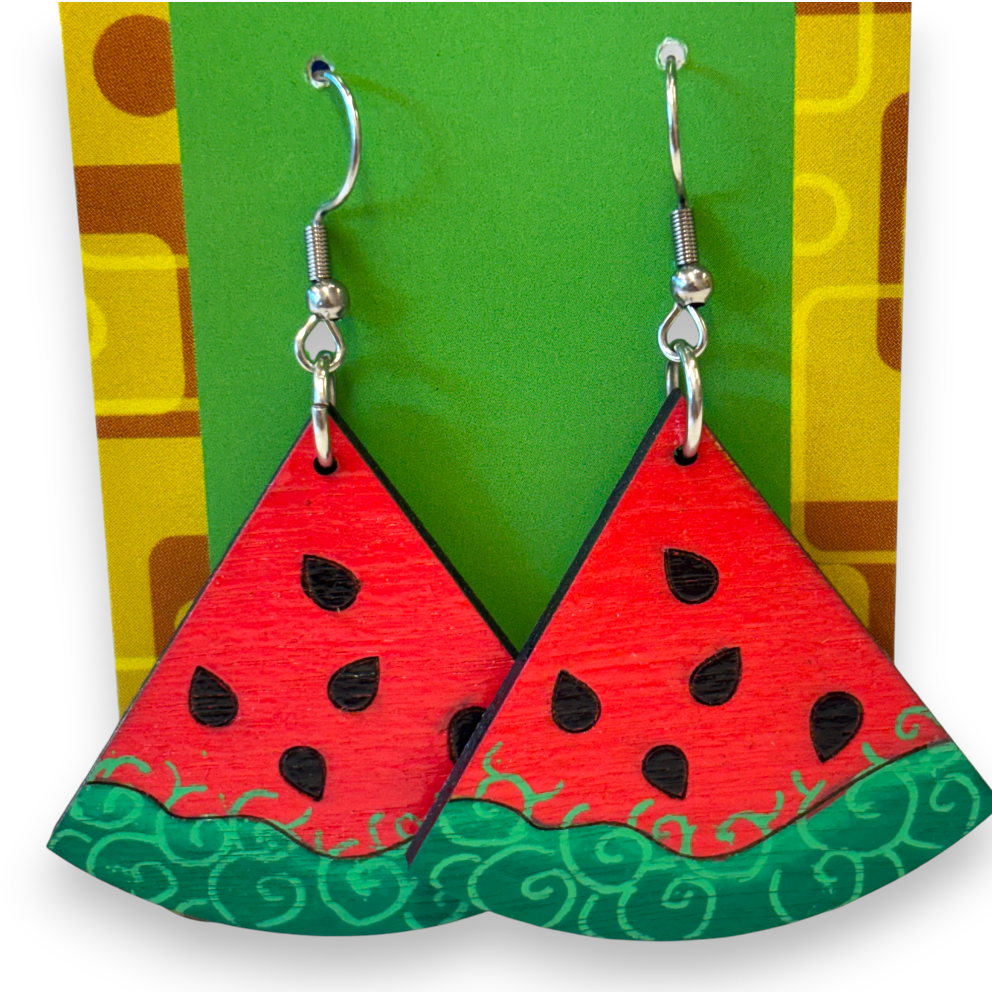 Wooden watermelon earrings - hand painted