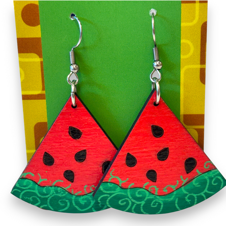 Wooden watermelon earrings - hand painted