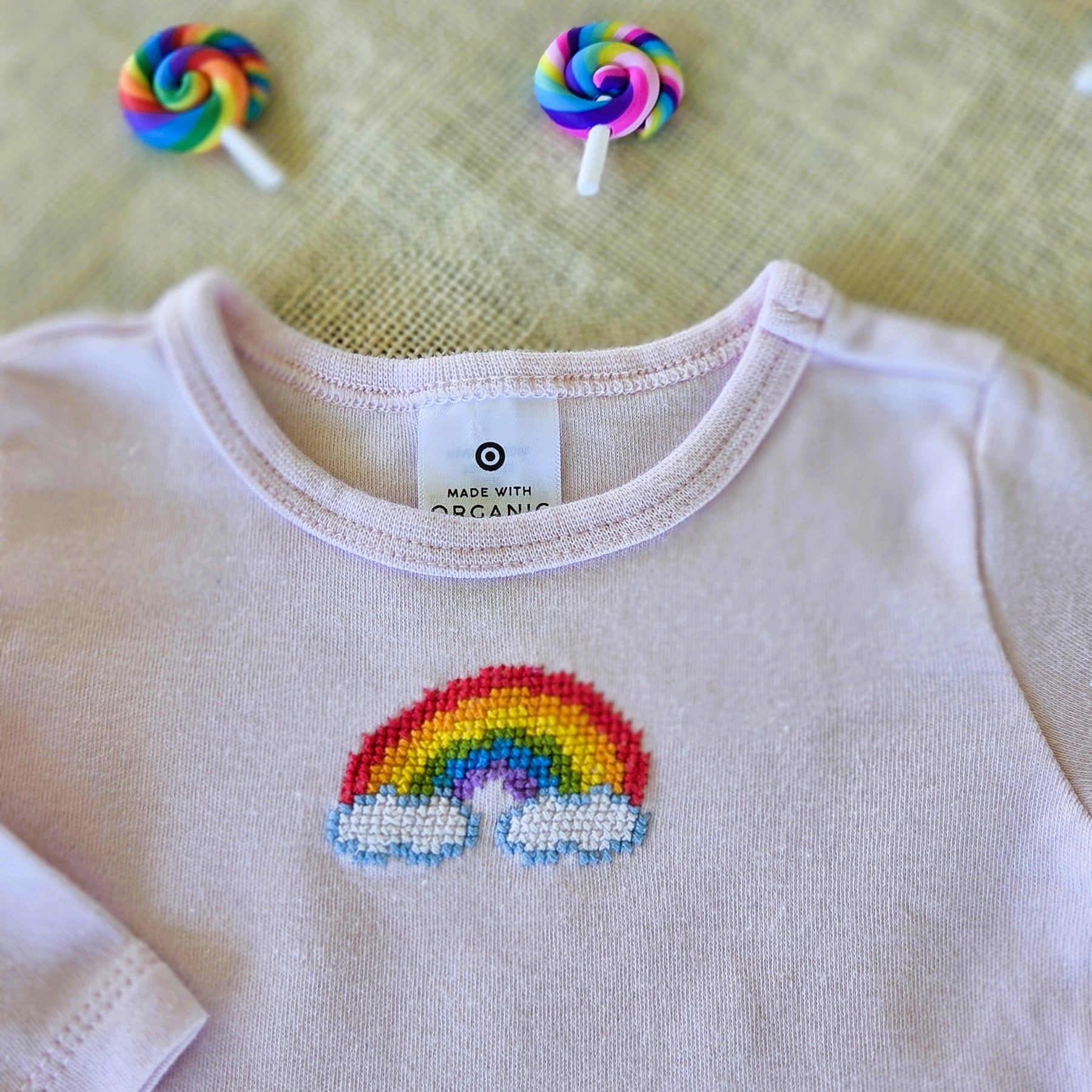 "Colour Me Rainbow" Long-Sleeve Pink Onesie - Size 000 (0-3 Months)