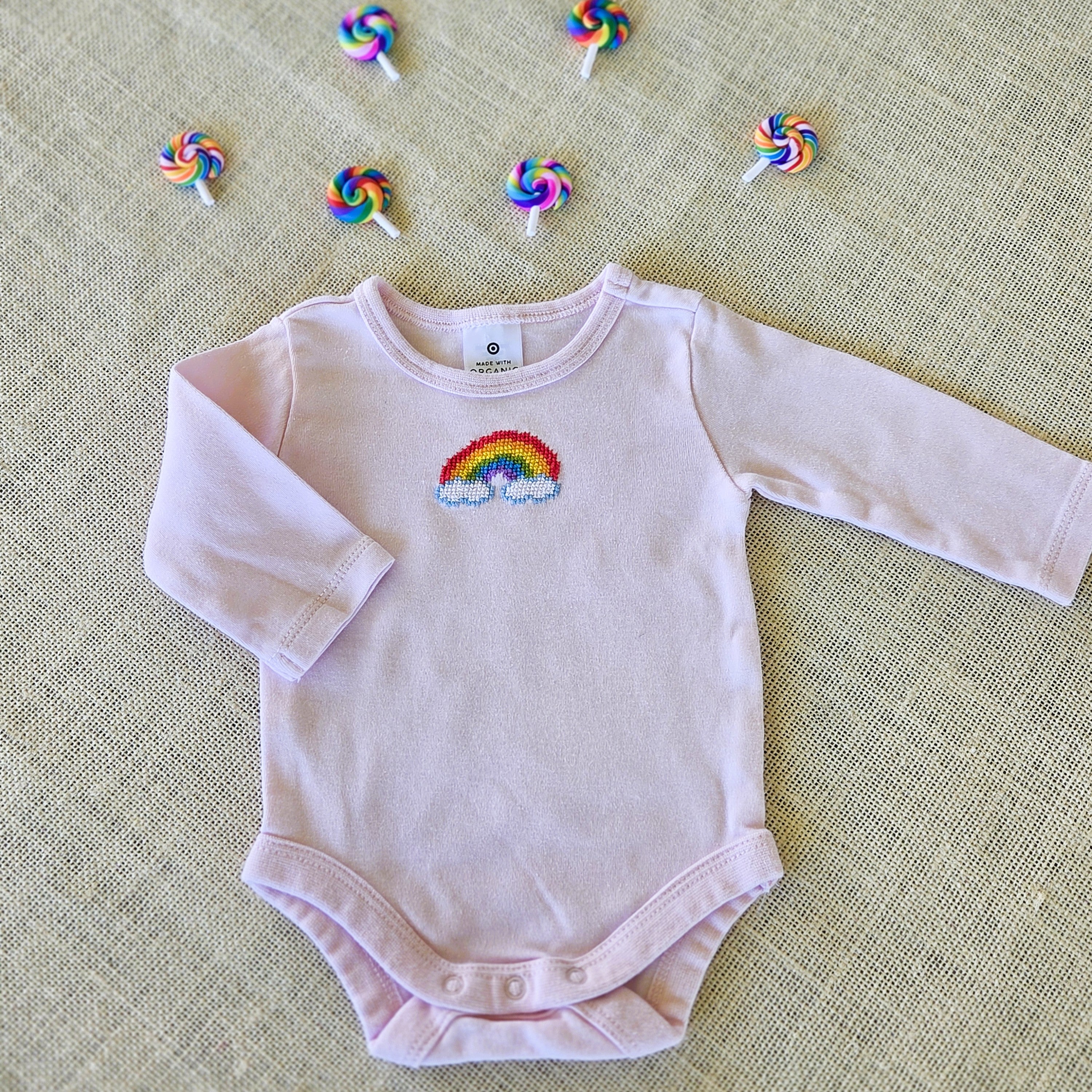 "Colour Me Rainbow" Long-Sleeve Pink Onesie - Size 000 (0-3 Months)