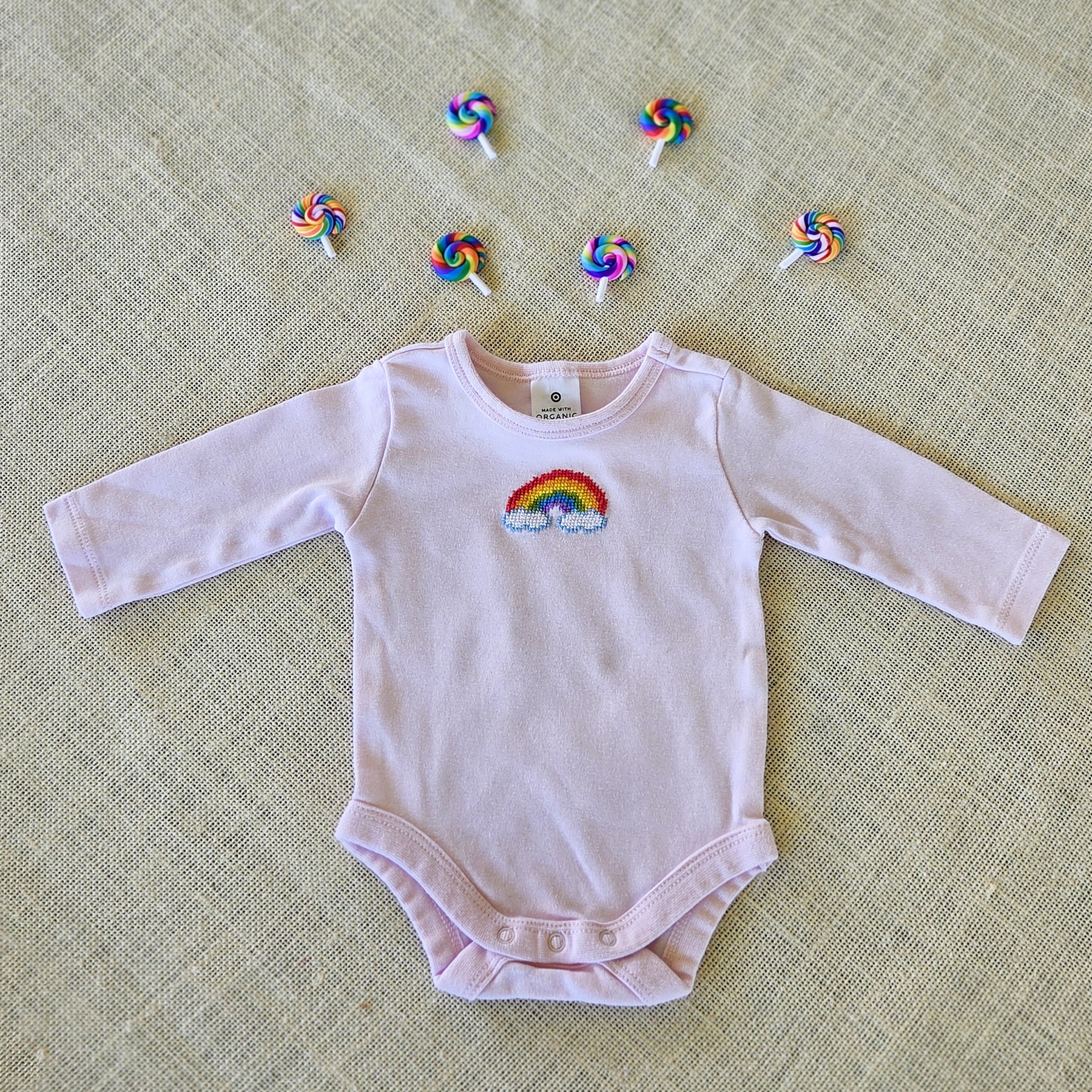 "Colour Me Rainbow" Long-Sleeve Pink Onesie - Size 000 (0-3 Months)
