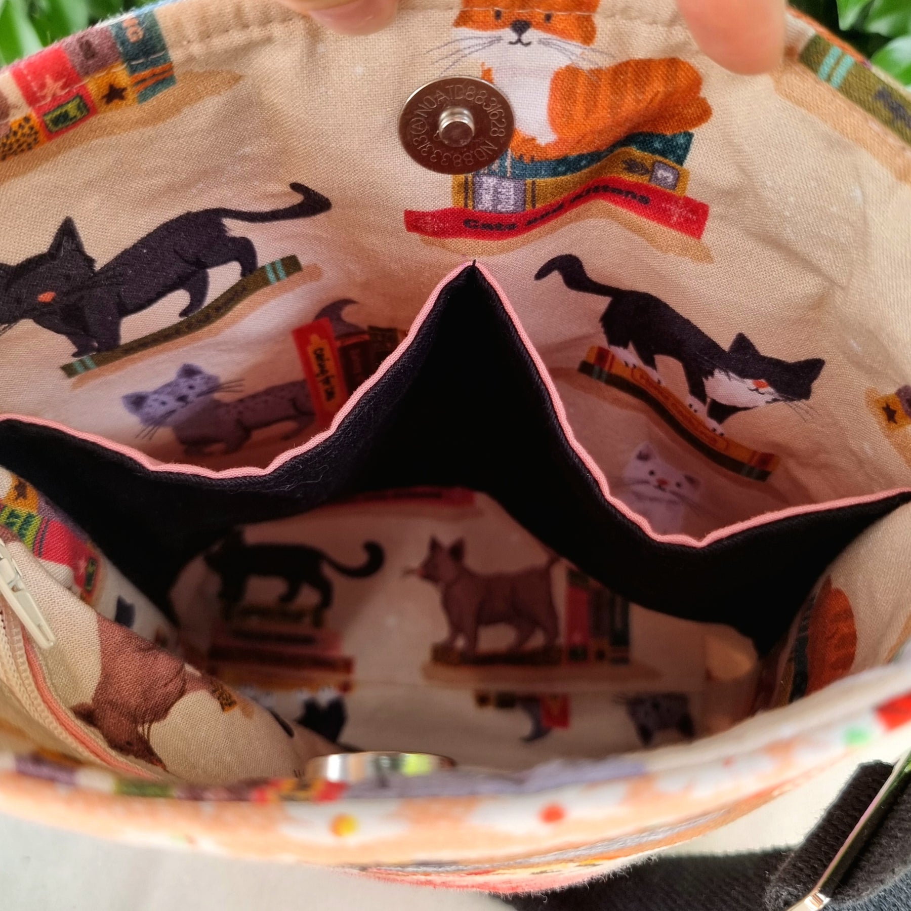 Repurposed Remnant Fabric Crossbody Bag - Cat lovers