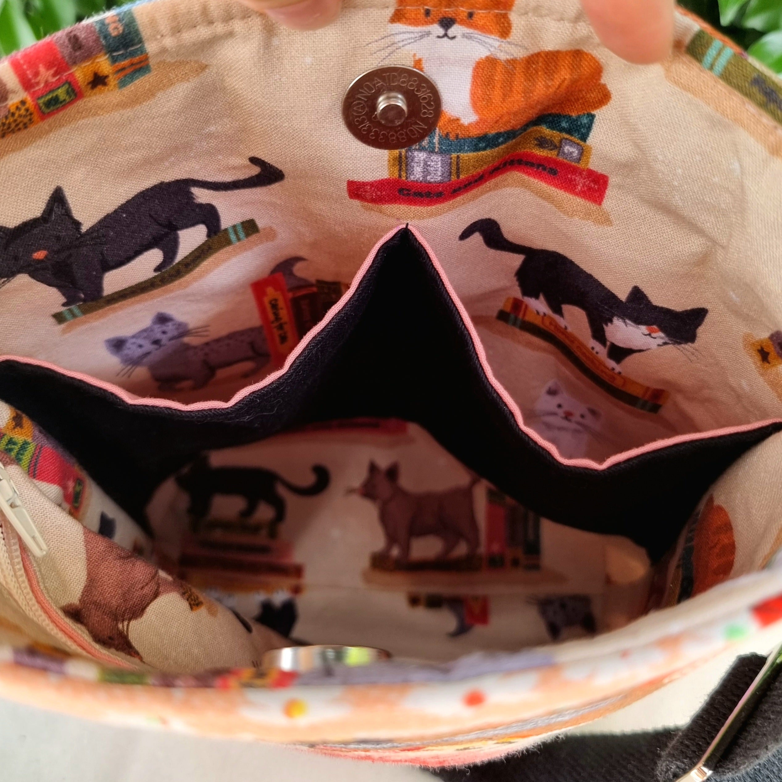 Repurposed Remnant Fabric Crossbody Bag - Cat lovers