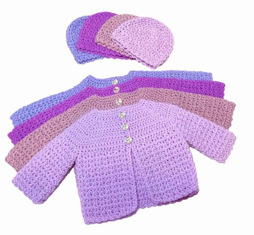 MEADOWS Newborn Crocheted Cardigan and Beanie Gift Set
