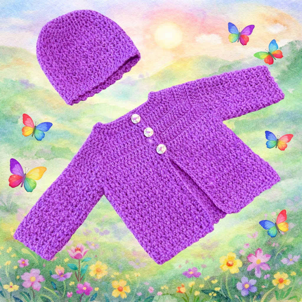 MEADOWS Crocheted Cardigan and Beanie Gift Set