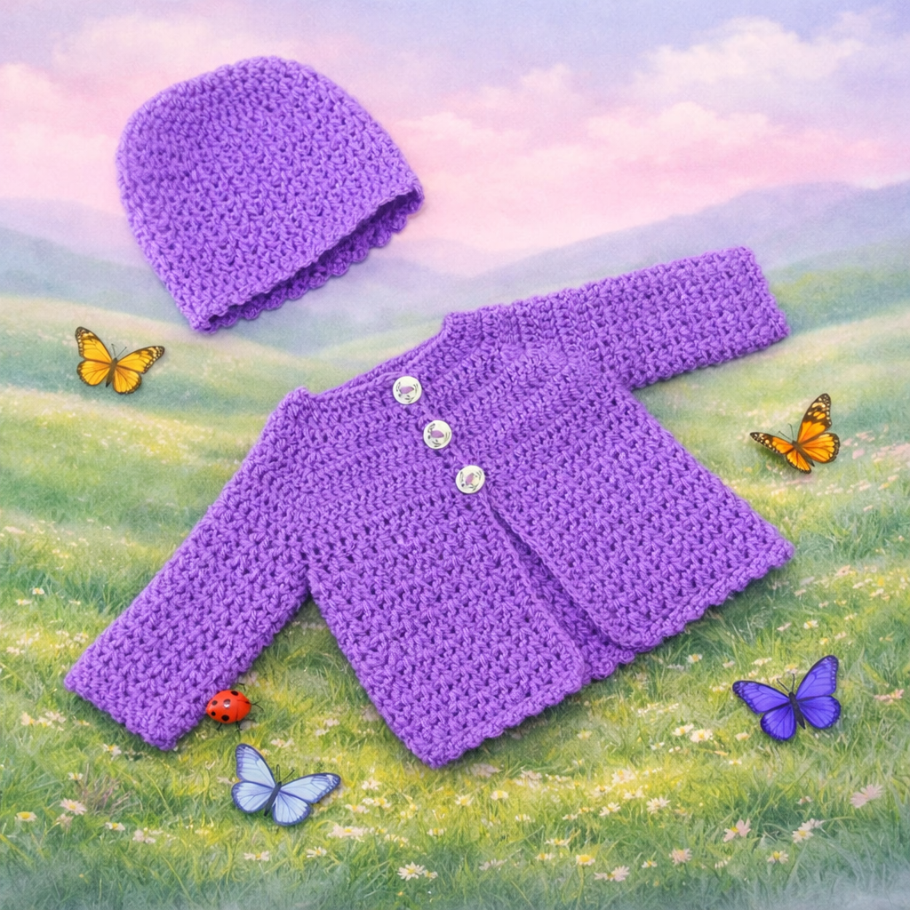 MEADOWS Crocheted Cardigan and Beanie Gift Set