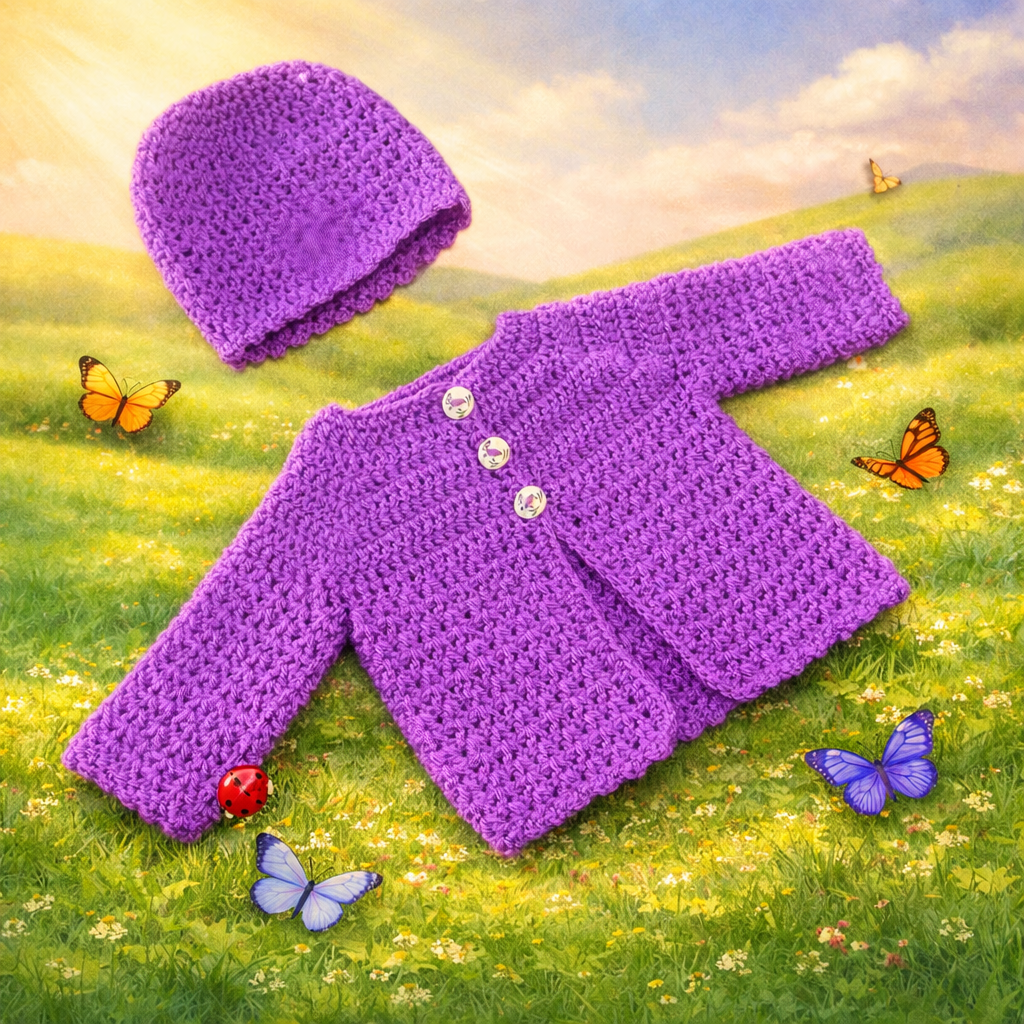 MEADOWS Newborn Crocheted Cardigan and Beanie Gift Set