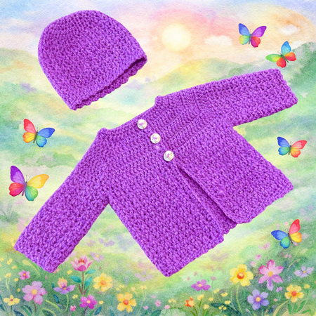 MEADOWS Newborn Crocheted Cardigan and Beanie Gift Set