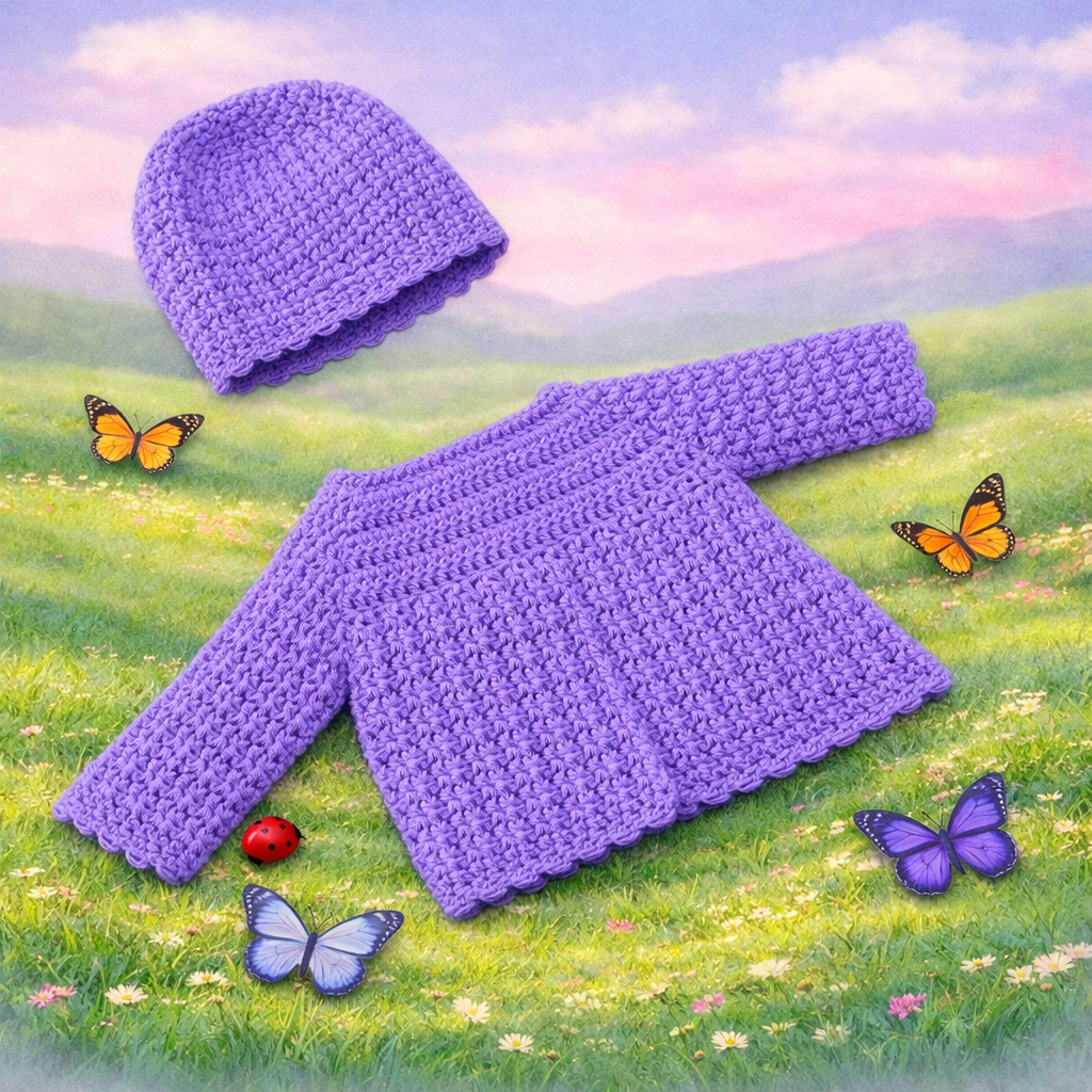 MEADOWS Newborn Crocheted Cardigan and Beanie Gift Set