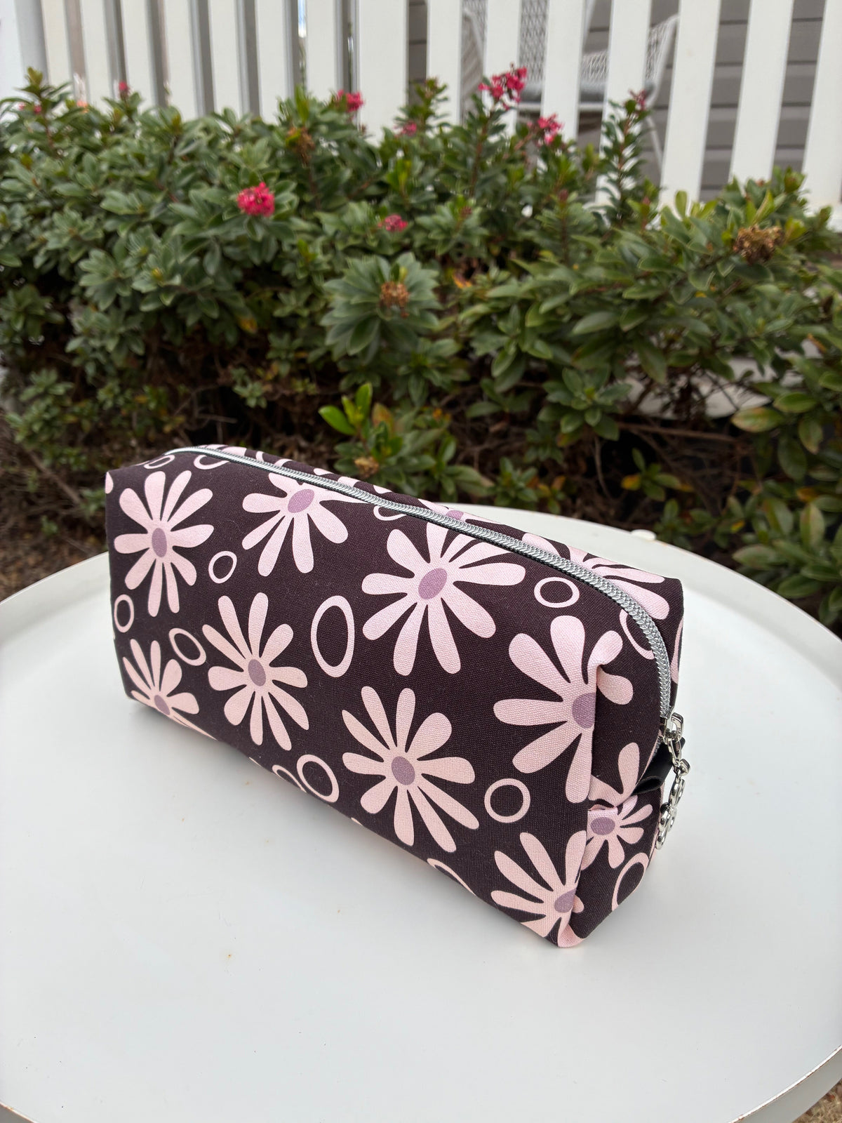 Bilby Pouch - Black Funky Daisies lined with Leaves (Anzela Simcock)