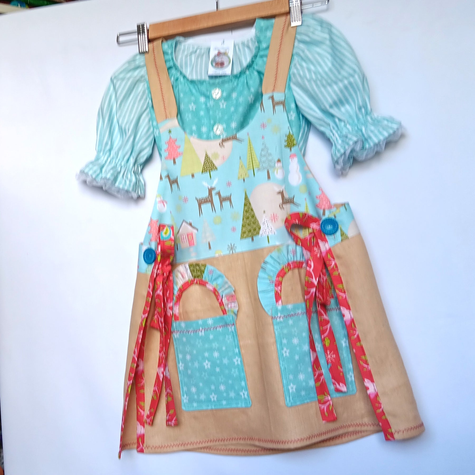 Girls Christmas 2 Piece Pinafore/Dirndl with Crop Top Outfit - Size 6-8