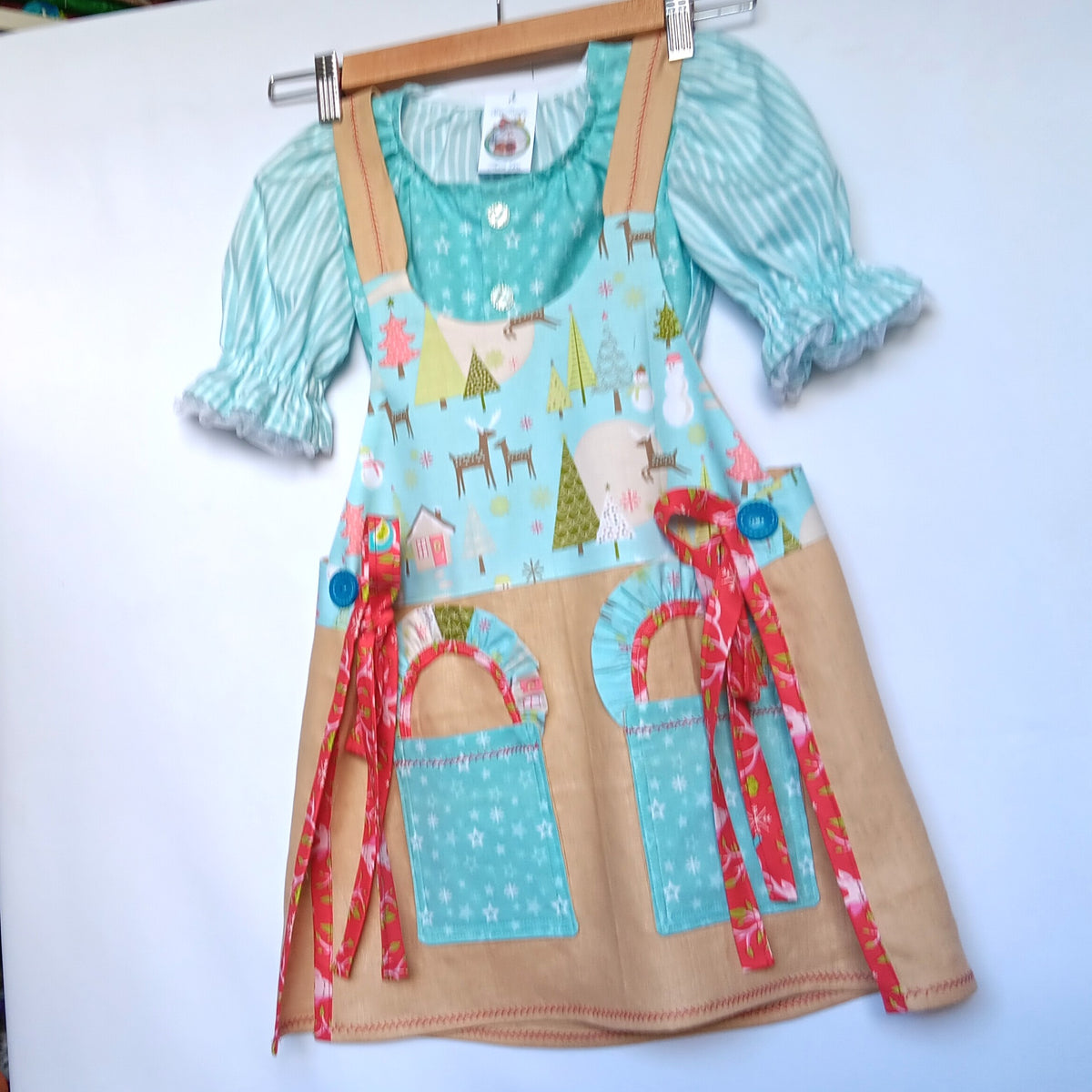 Girls Christmas 2 Piece Pinafore/Dirndl with Crop Top Outfit - Size 6-8