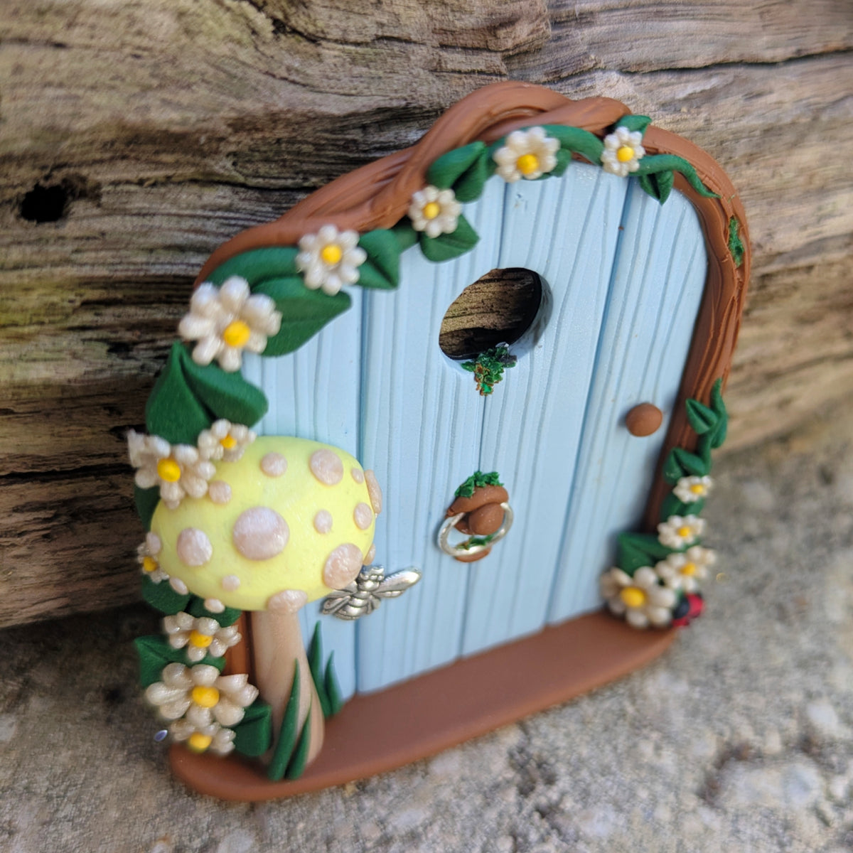 Mini Blue Woodland Fairy Door with Yellow Mushroom