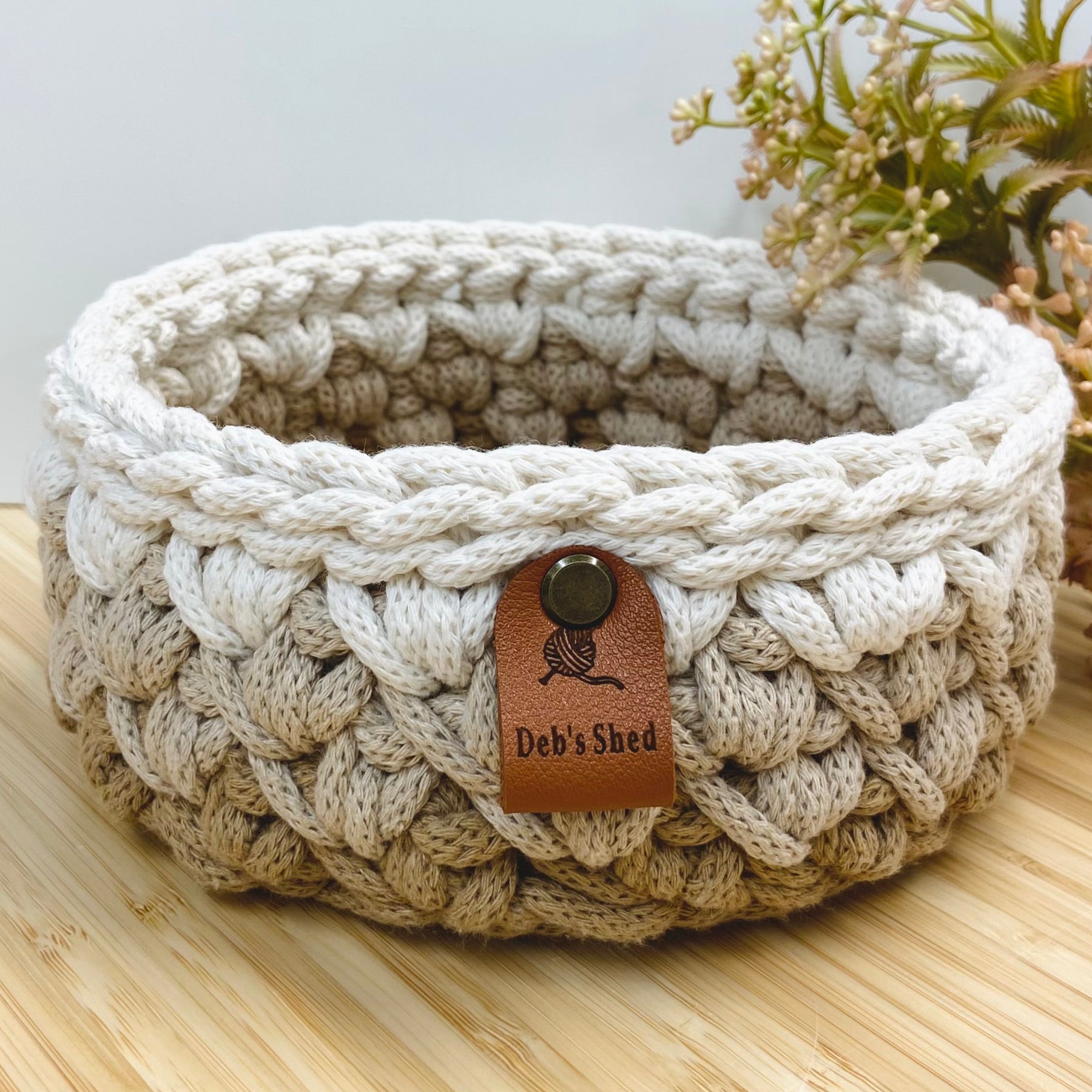 Round Crochet Cord Basket – Coastal Tones