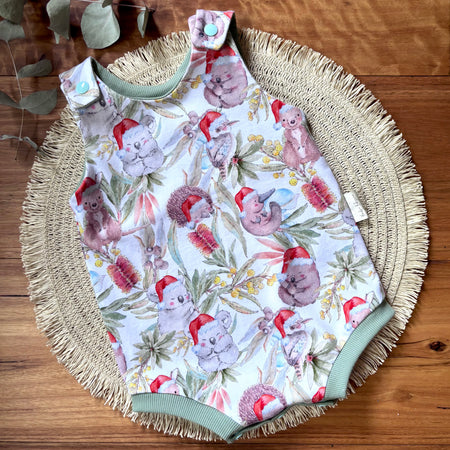 Christmas Baby Summer Romper - Green Aussie Animals